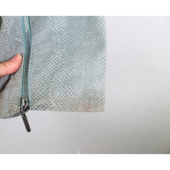 Terry Lewis Suede Jacket Womens Size Medium Light Green Snake Print Cropped Moto - Picture 7 of 8